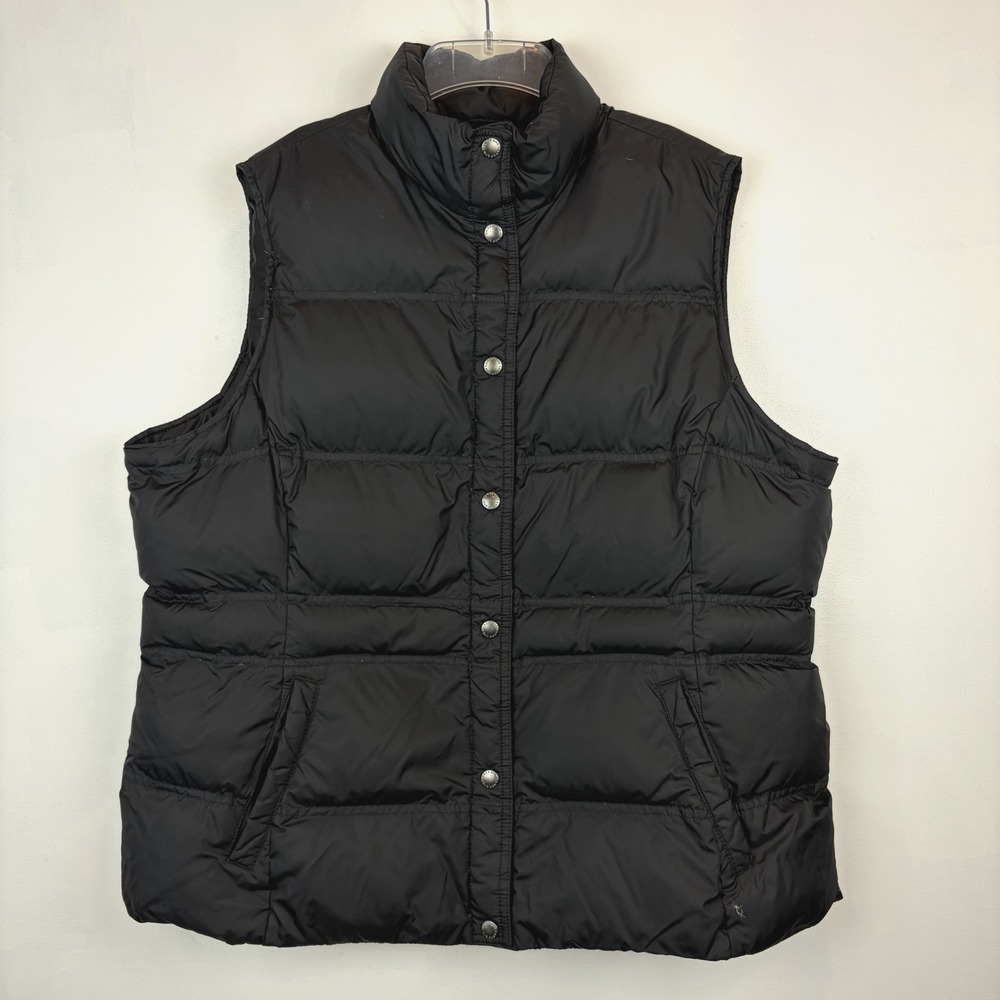 Lands End Down Puffer Vest Womens XL Black Packable Lightweight Outdoors Snap